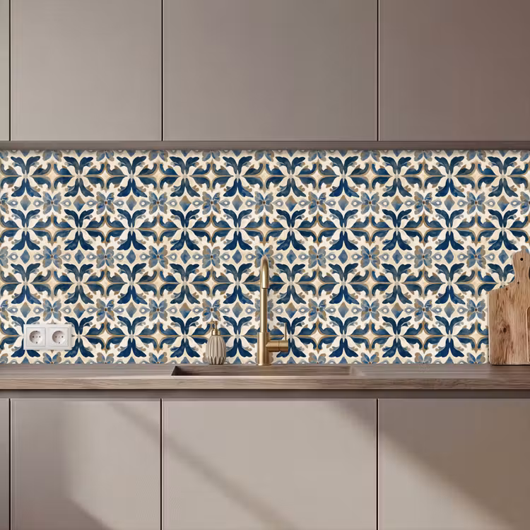 Tegel - Patroon - Blauw - Beige keuken achterwand 2 middel 871 zz_3dshopping