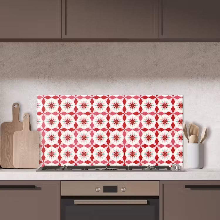 Tegelpatroon - Sterren - Retro - Roze - Mintgroen keuken achterwand spatscherm middel 899 -sfeer2