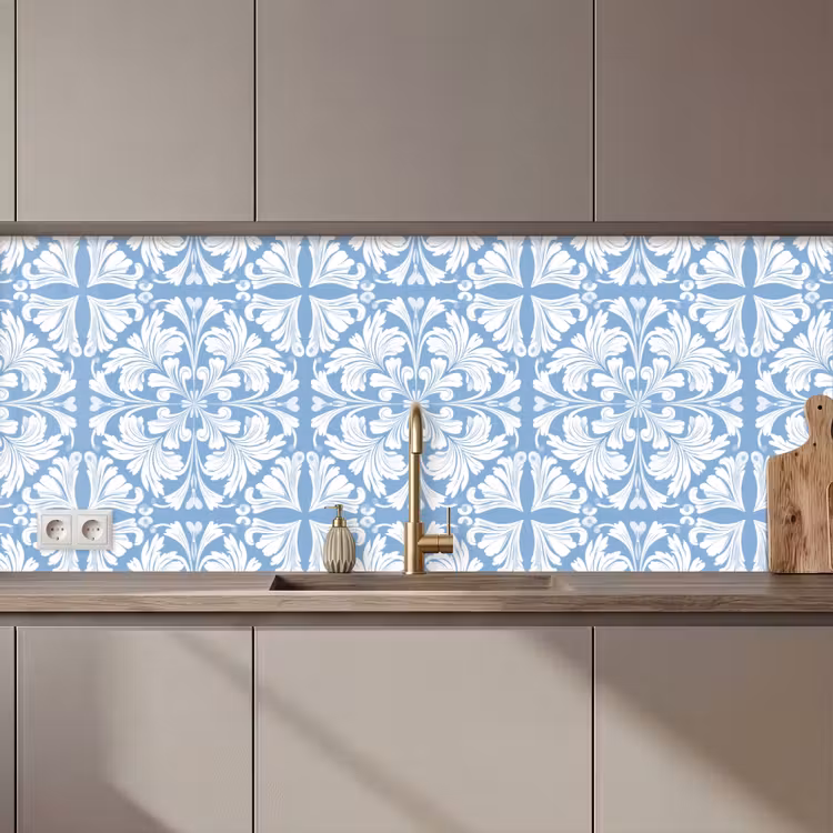Tegel - Patroon - Wit - Blauw keuken achterwand 2 middel 871 zz_3dshopping