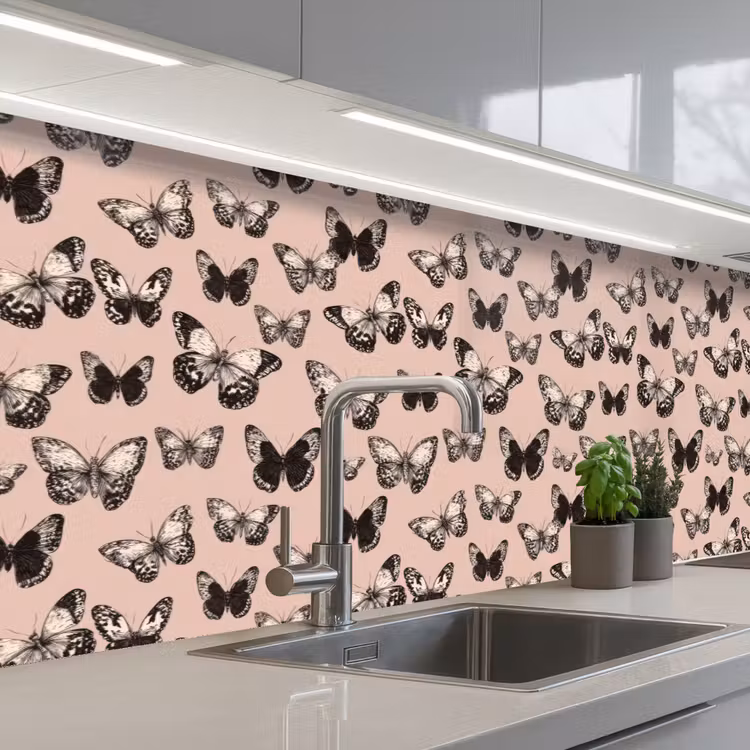 Tijdloos - Vlinders - Perzik keuken achterwand 2 groot 857 -3d_schuin
