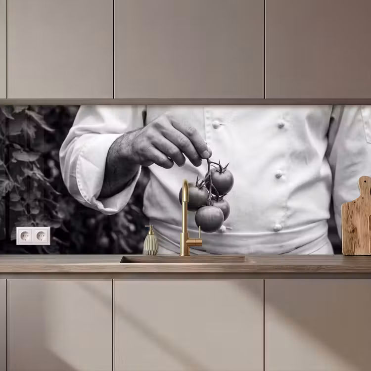 Tomaten - Chef - Zwart - Wit keuken achterwand 2 middel zz_3dshopping