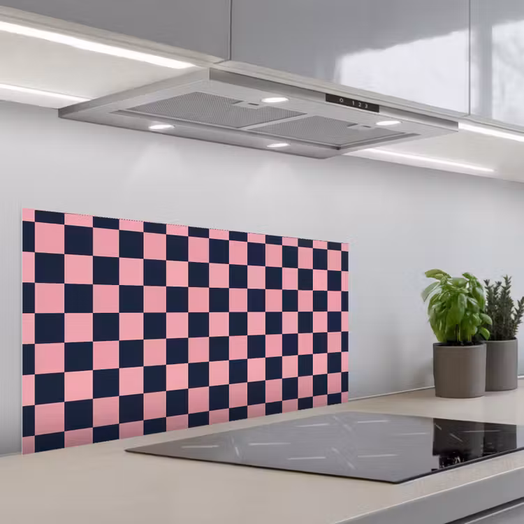 Traditioneel - Patroon - Blauw - Roze keuken achterwand spatscherm middel 899 -3d_schuin