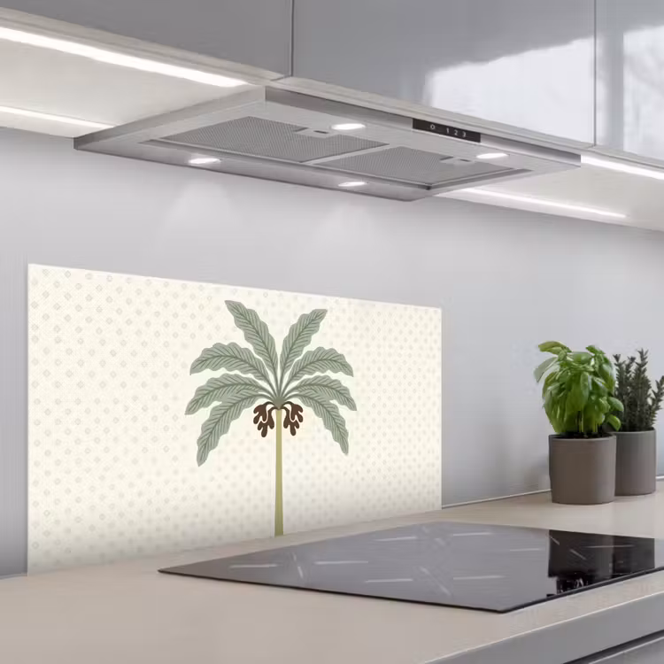 Boom - Bladeren - Groen - Decoratief - Beige keuken achterwand spatscherm middel -3d_schuin