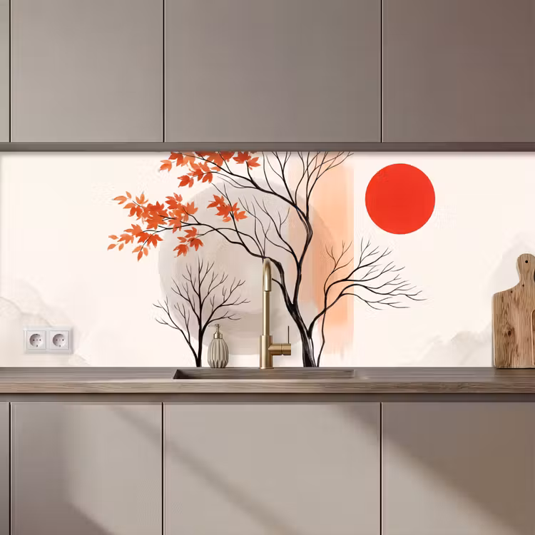 Kitchen Wall Splashback - Tree - Red - Abstract - Boom - Rood - Abstract keuken achterwand 2 middel zz_3dshopping