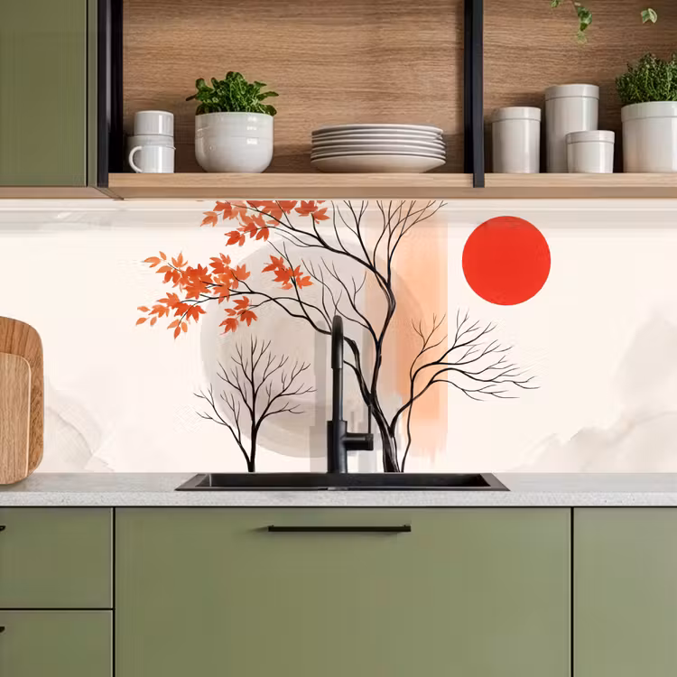Kitchen Wall Splashback - Tree - Red - Abstract - Boom - Rood - Abstract keuken achterwand 2 middel