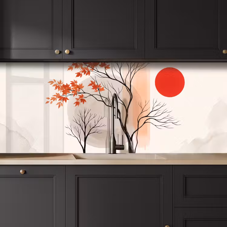 Kitchen Wall Splashback - Tree - Red - Abstract - Boom - Rood - Abstract keuken achterwand 2 middel
