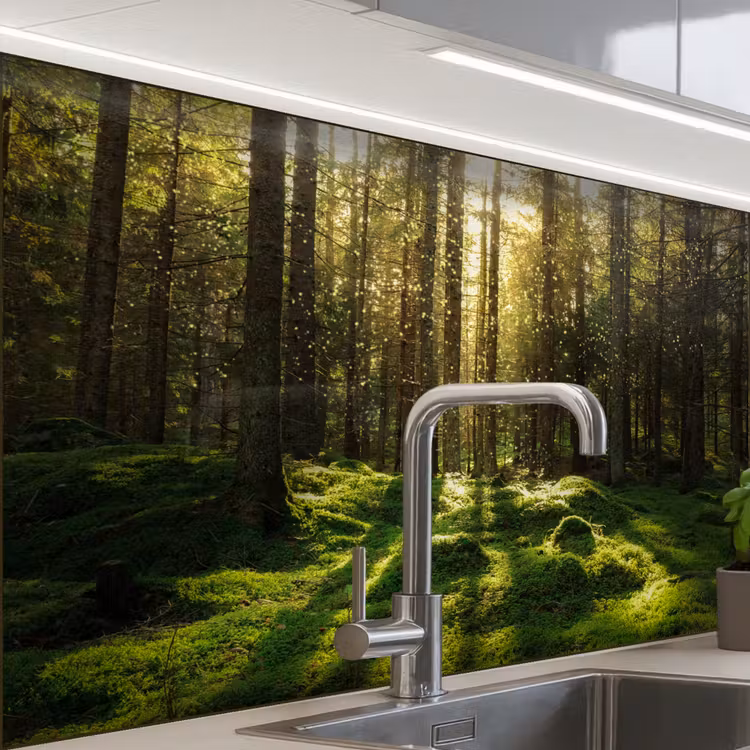 Bomen - Bos - Mos - Planten - Zon - Natuur keuken achterwand sample klein -zzzz3d_schuin