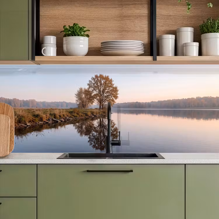 Bomen - Reflectie - Water - Zonsopgang - Serene keuken achterwand 2 middel -sfeer3