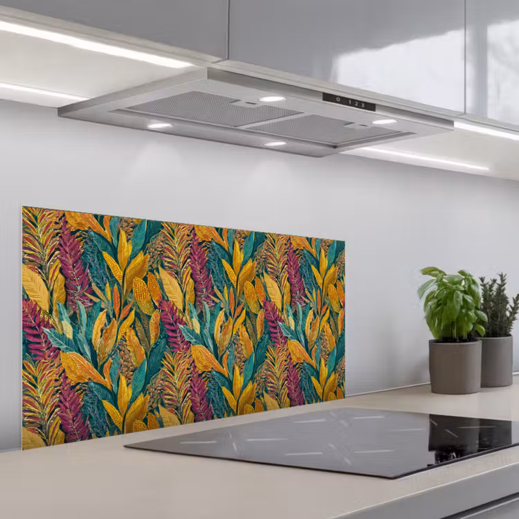 Tropische - Botanisch - Patroon - Kleurrijk - Exotisch keuken achterwand spatscherm middel 899 -3d_schuin