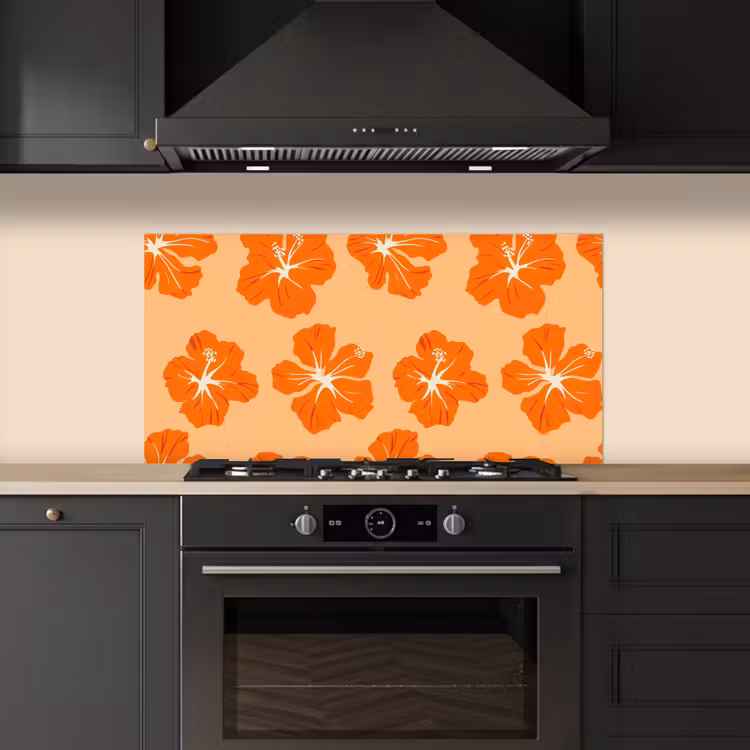 Tropisch - Hibiscus - Oranje keuken achterwand spatscherm middel 899 -sfeer1