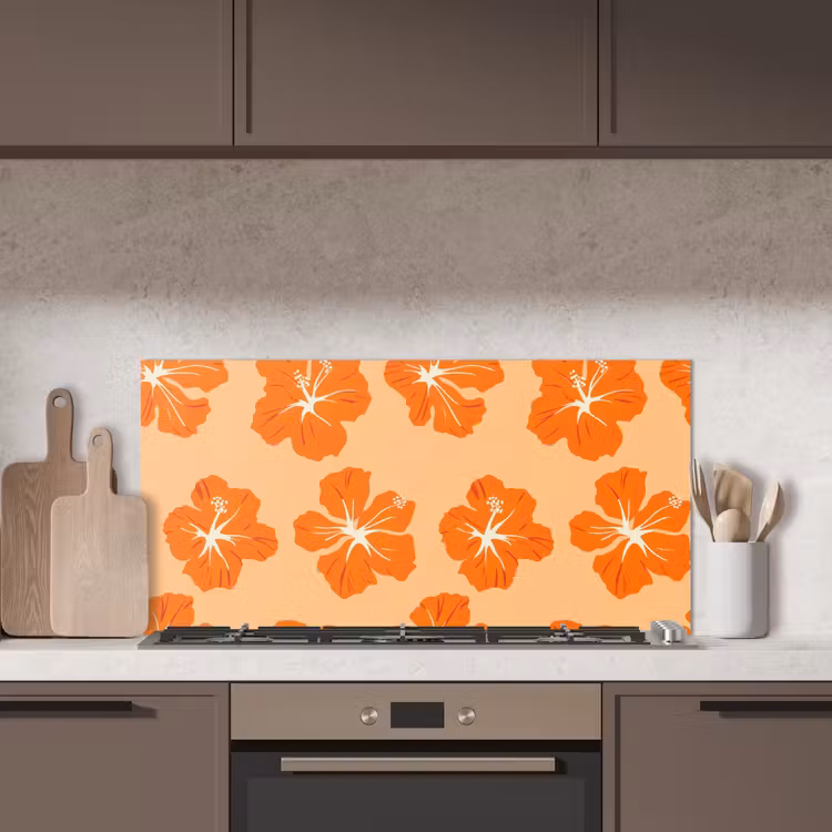 Tropisch - Hibiscus - Oranje keuken achterwand spatscherm middel 899 -sfeer2