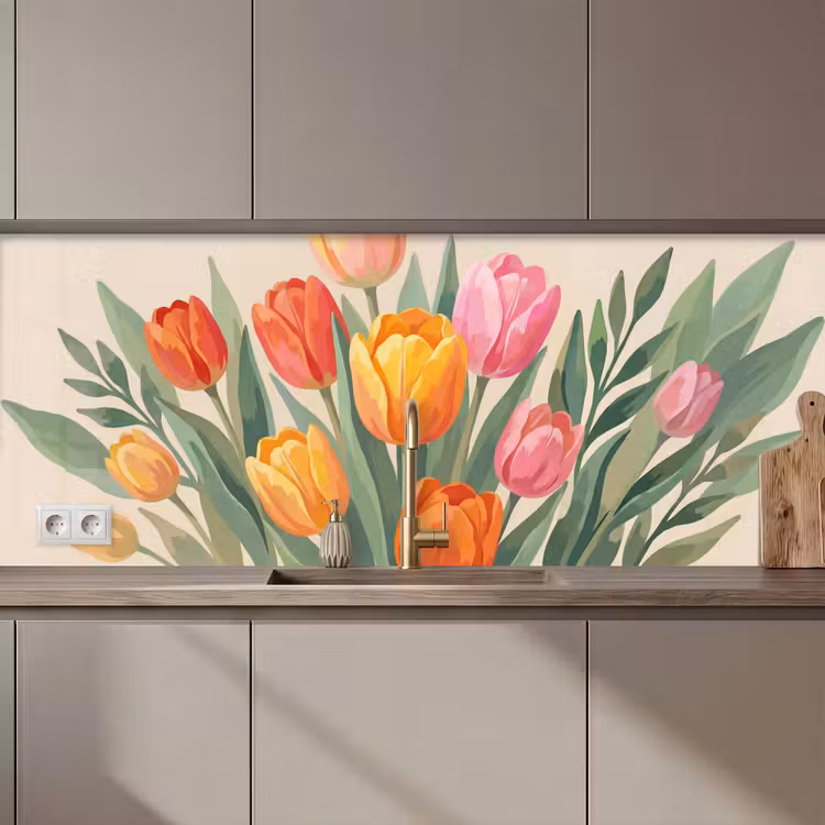 Tulpen - Abstract - Kleurrijk keuken achterwand 2 middel zz_3dshopping