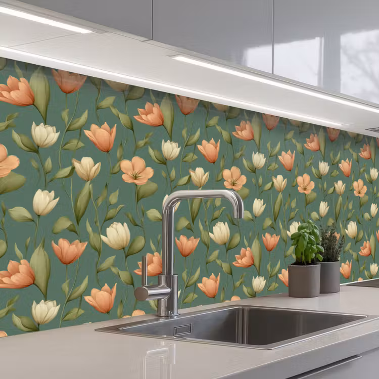 Tulpen - Botanisch - Groen keuken achterwand 2 groot 857 -3d_schuin