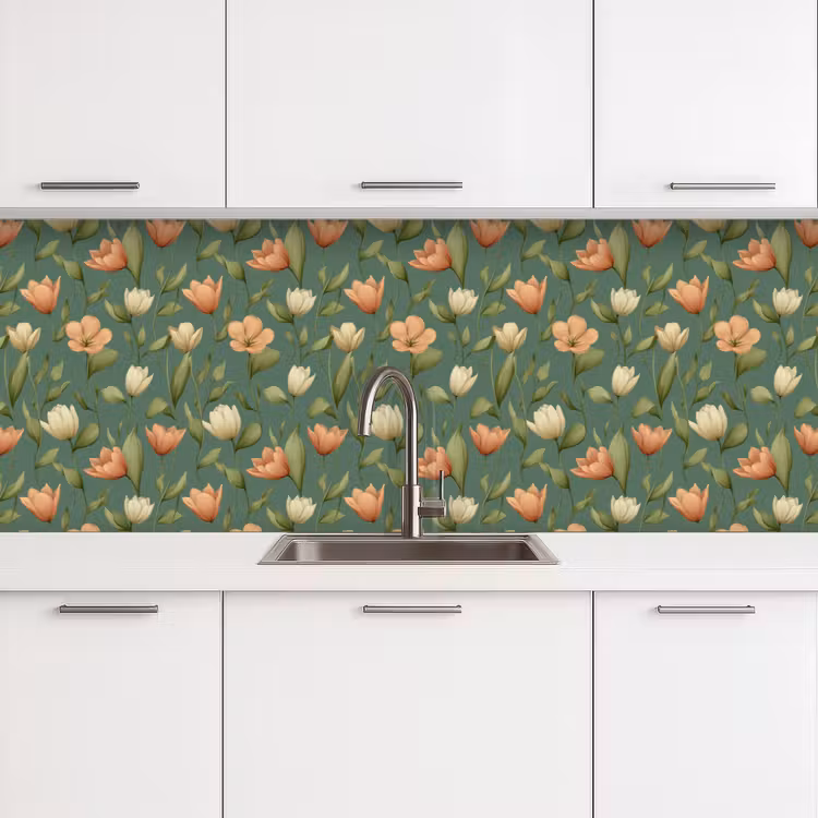 Tulpen - Botanisch - Groen keuken achterwand 2 groot 857 -3d