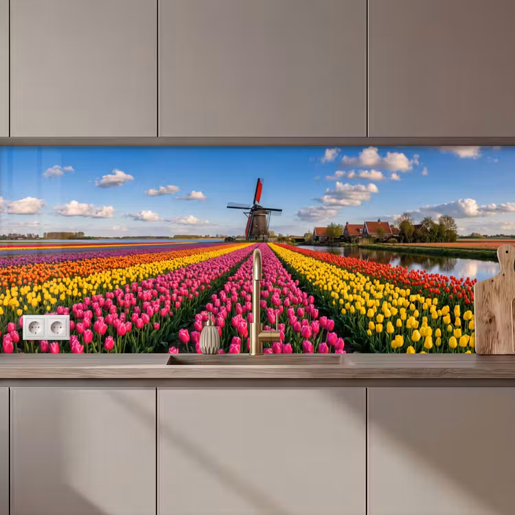 Tulpen - Holland - Molen - Kleurrijk keuken achterwand 2 middel zz_3dshopping