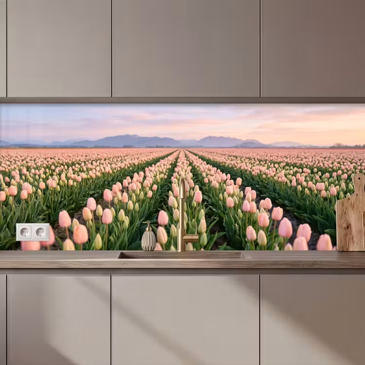Tulpen - Landschap - Roze keuken achterwand 2 middel zz_3dshopping