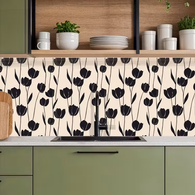 Tulpen - Patroon - Zwart keuken achterwand 2 middel 871 -sfeer3