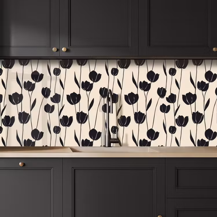 Tulpen - Patroon - Zwart keuken achterwand 2 middel 871 -sfeer1