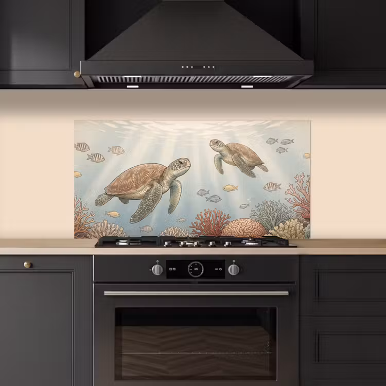 Schildpad - Onderwater - Natuur - Illustratie keuken achterwand spatscherm middel -sfeer1