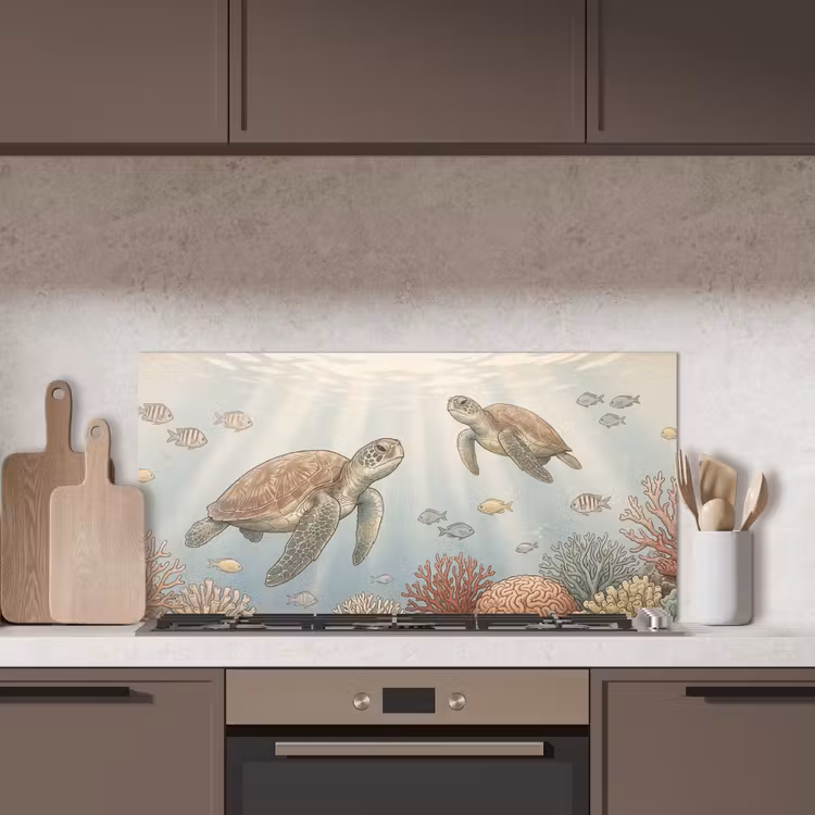 Schildpad - Onderwater - Natuur - Illustratie keuken achterwand spatscherm middel -sfeer2