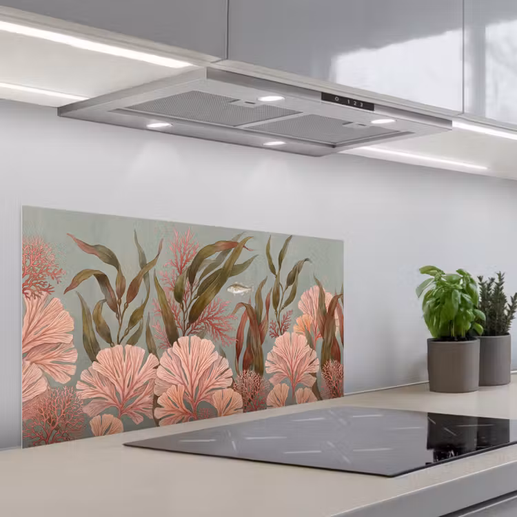 Onderwater - Planten - Vis - Vintage - Groen keuken achterwand spatscherm middel -3d_schuin