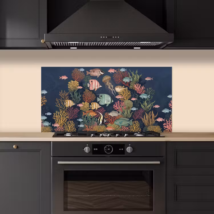 Onderwaterwereld - Vissen - Koraal - Illustratie - Kleurrijk keuken achterwand spatscherm middel -sfeer1