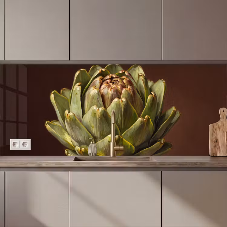 Kitchen Wall Splashback - Vegetable - Artichoke - Green - Groente - Artisjok - Groen keuken achterwand 2 middel zz_3dshopping