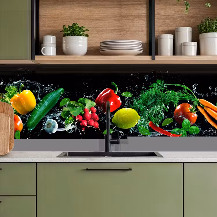 Groente - Splash - Zwart keuken achterwand 2 middel -sfeer3