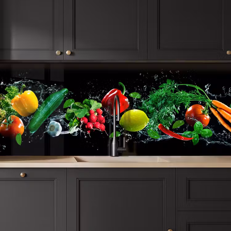 Groente - Splash - Zwart keuken achterwand 2 middel -sfeer1