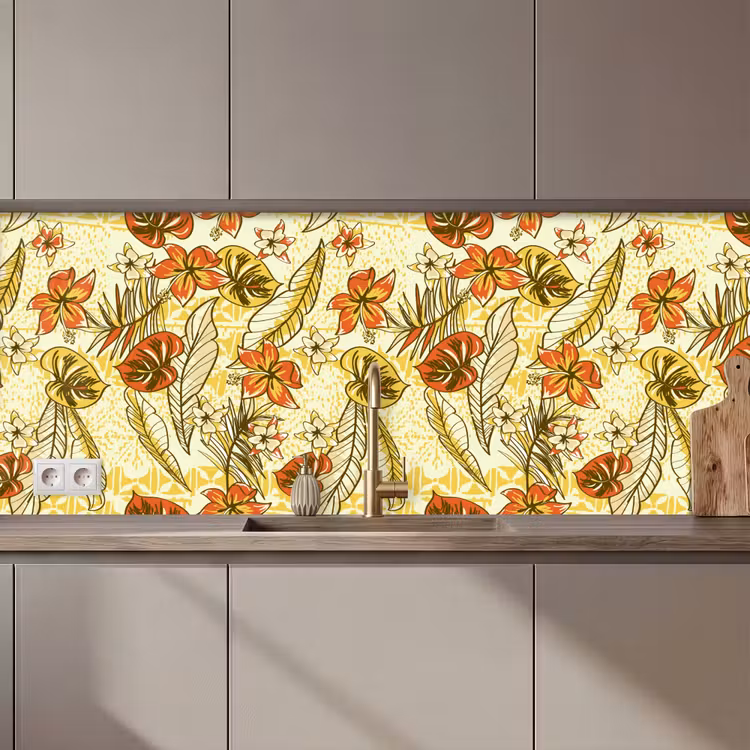 Vintage - Bloemen - Bladeren - Hawaii - Patroon keuken achterwand 2 middel 871 zz_3dshopping