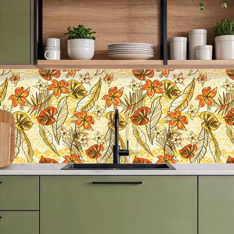 Vintage - Bloemen - Bladeren - Hawaii - Patroon keuken achterwand 2 middel 871 -sfeer3