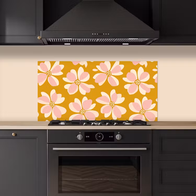 Vintage - Bloemen - Okergeel keuken achterwand spatscherm middel 899 -sfeer1