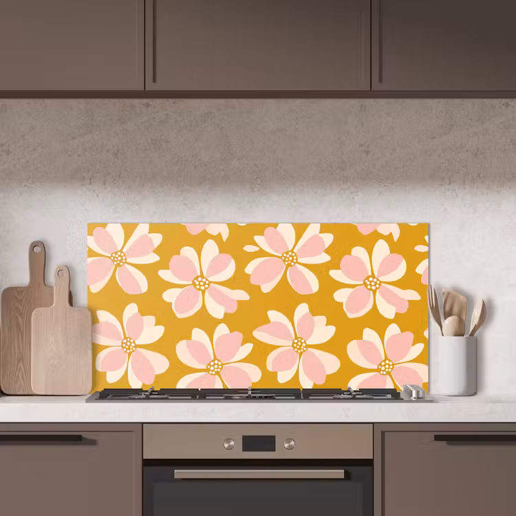 Vintage - Bloemen - Okergeel keuken achterwand spatscherm middel 899 -sfeer2