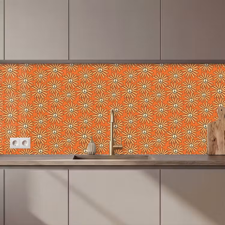 Vintage - Patronen - Bloemen - Oranje keuken achterwand 2 middel 871 zz_3dshopping