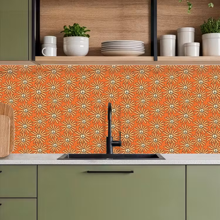 Vintage - Patronen - Bloemen - Oranje keuken achterwand 2 middel 871 -sfeer3