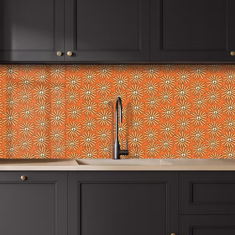 Vintage - Patronen - Bloemen - Oranje keuken achterwand 2 middel 871 -sfeer1