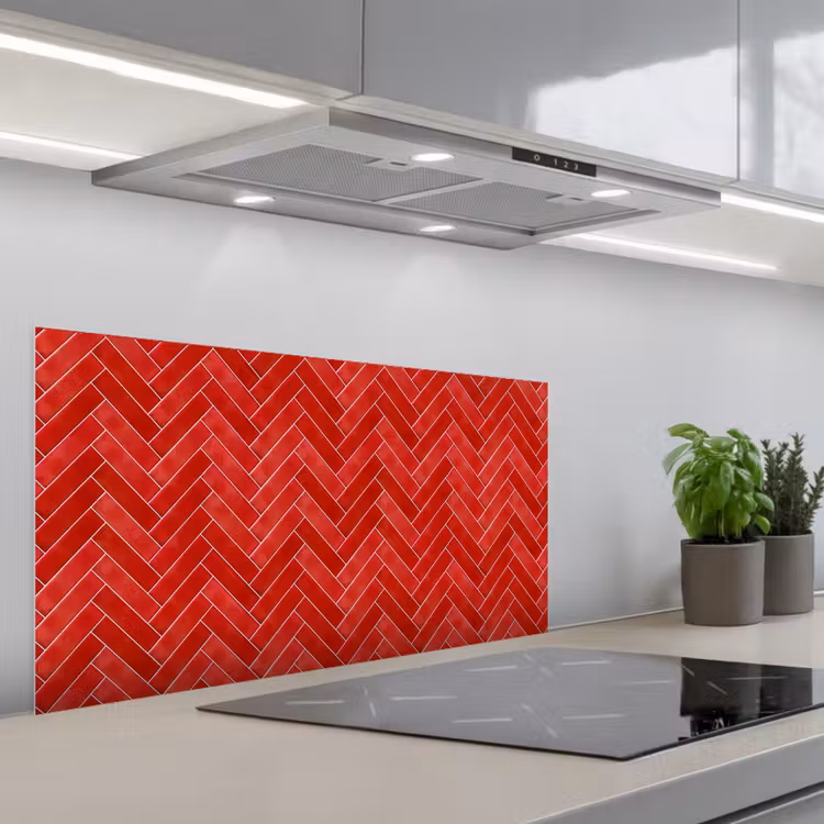 Visgraat - Tegel - Rood keuken achterwand spatscherm middel 899 -3d_schuin