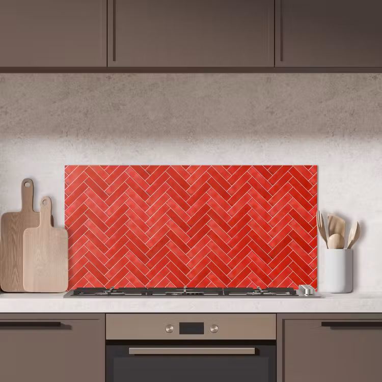 Visgraat - Tegel - Rood keuken achterwand spatscherm middel 899 -sfeer2