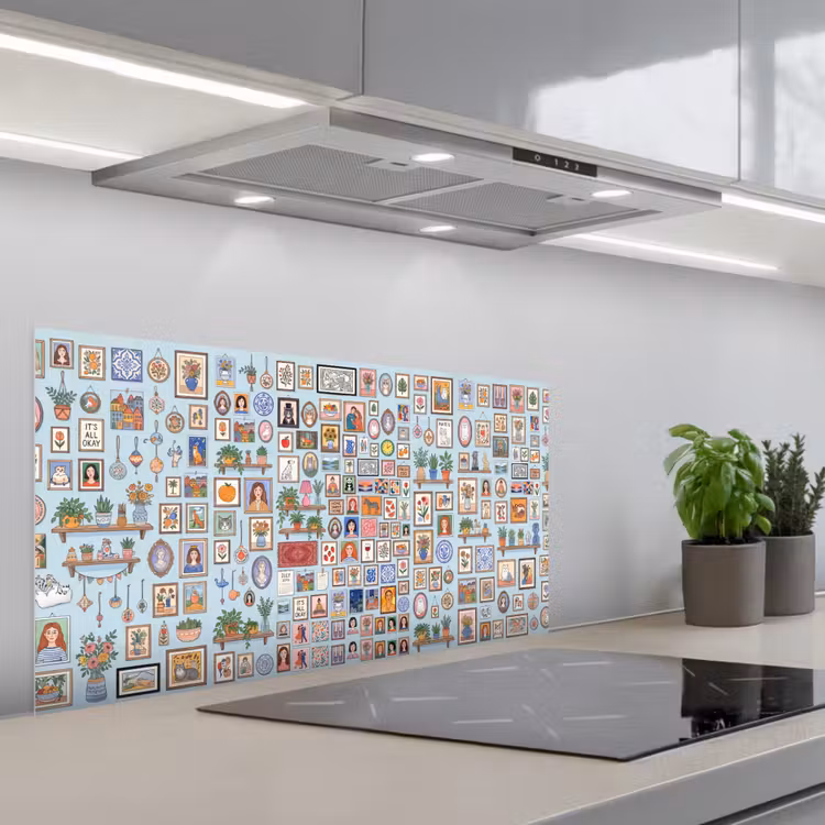 Wanddecoratie - Collectie - Huis - Illustratief - Kleurrijk keuken achterwand spatscherm middel -3d_schuin