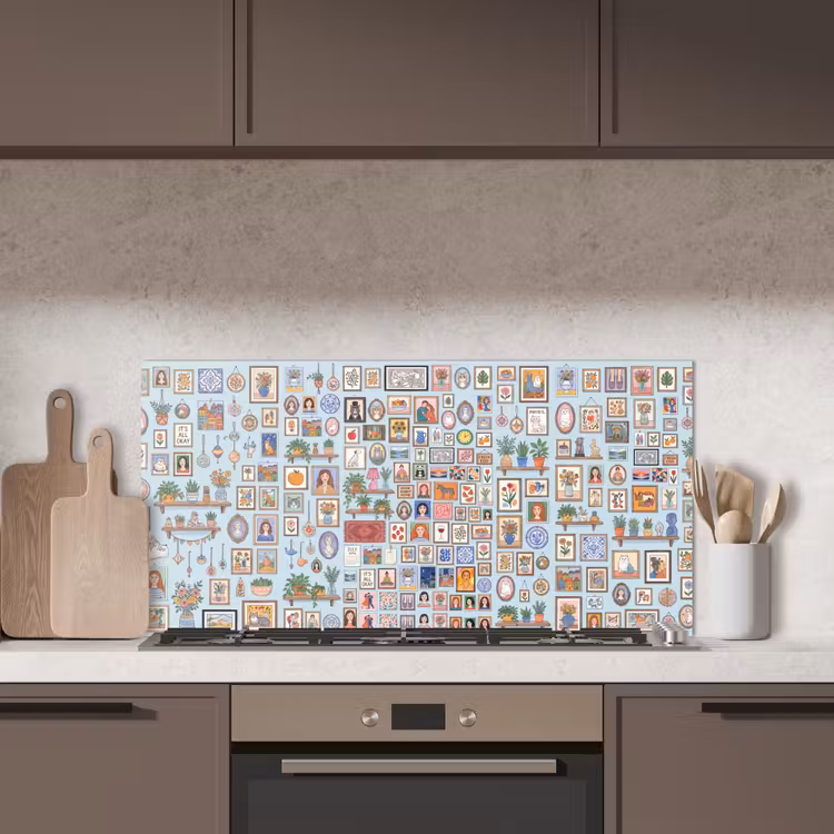 Wanddecoratie - Collectie - Huis - Illustratief - Kleurrijk keuken achterwand spatscherm middel -sfeer2
