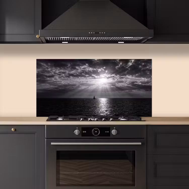 Water - Boot - Lucht - Natuur - Zwart-wit keuken achterwand spatscherm middel -sfeer1