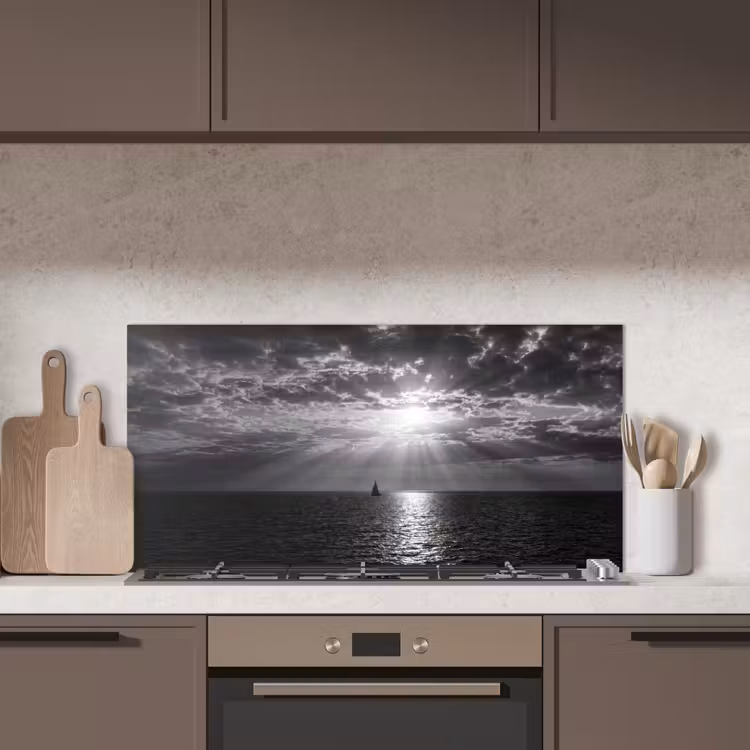Water - Boot - Lucht - Natuur - Zwart-wit keuken achterwand spatscherm middel -sfeer2