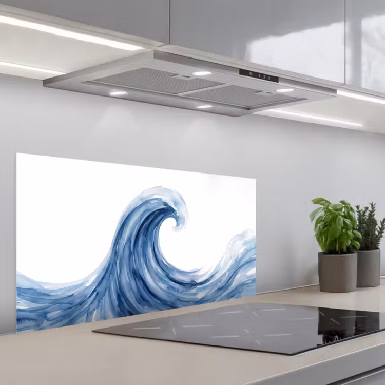 Water - Beweging - Natuur - Modern - Blauw keuken achterwand spatscherm middel -3d_schuin