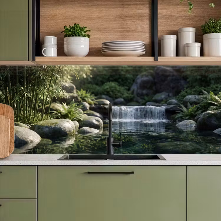 Beek - Waterval - Natuur - Groen keuken achterwand 2 middel -sfeer3