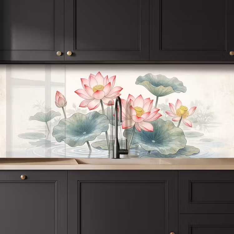 Aquarel - Lotusbloemen - Kleurrijk keuken achterwand 2 middel -sfeer1