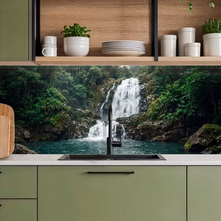 Waterfall - Forest - Nature - Greenkhgyguyg keuken achterwand 2 middel -sfeer3