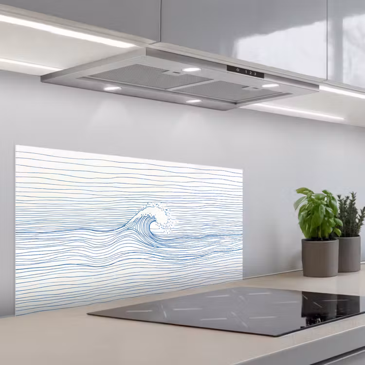 Golf - Brekende - Natuur - Minimalistisch - Blauw keuken achterwand spatscherm middel -3d_schuin