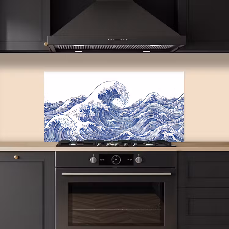Golf - Japans - Zee - Illustratie - Blauw keuken achterwand spatscherm middel -sfeer1