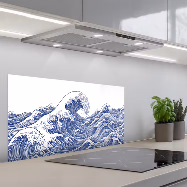 Golf - Japans - Zee - Illustratie - Blauw keuken achterwand spatscherm middel -3d_schuin