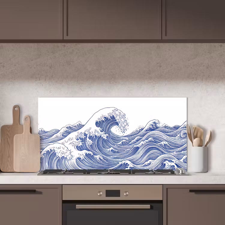 Golf - Japans - Zee - Illustratie - Blauw keuken achterwand spatscherm middel -sfeer2